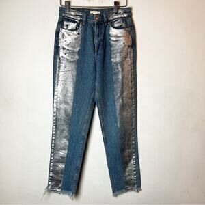 SZ 2 H&M Silver Dusted Paint Like Streak Jeans